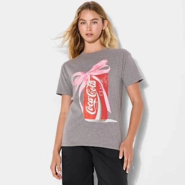Women's Coca-Cola Bow Short Sleeve Graphic T-Shirt - Gray XXS