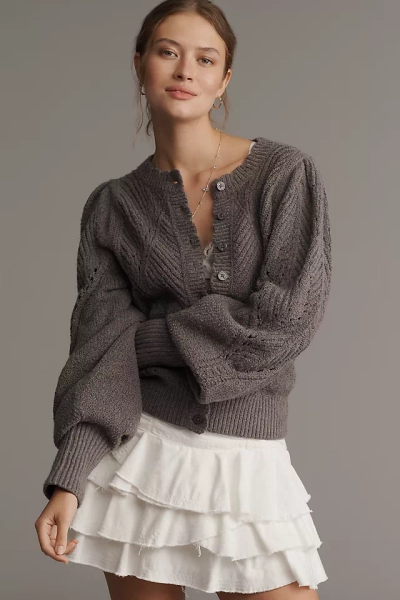 By Anthropologie Pointelle Scalloped Cardigan Sweater