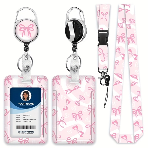 2D Adorable Pink Lanyard Designed for Women - a Charming ID Badge Holder Featuring a Retractable Keychain, Sturdy Construction, Perfect for Educators, Healthcare Professionals, Office Presents, And Nurse Gear.