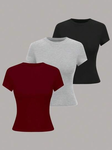 GlowEve Women's Solid Color Simple Stylish Casual Daily T-Shirt