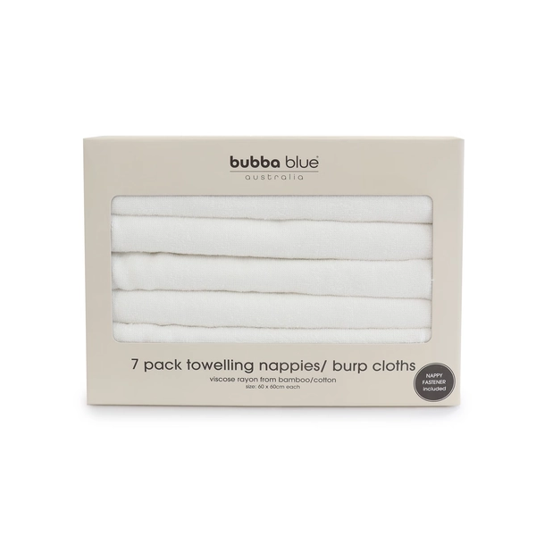 Bubba Blue Towelling Nappies/Burp Cloths 7 Pack White