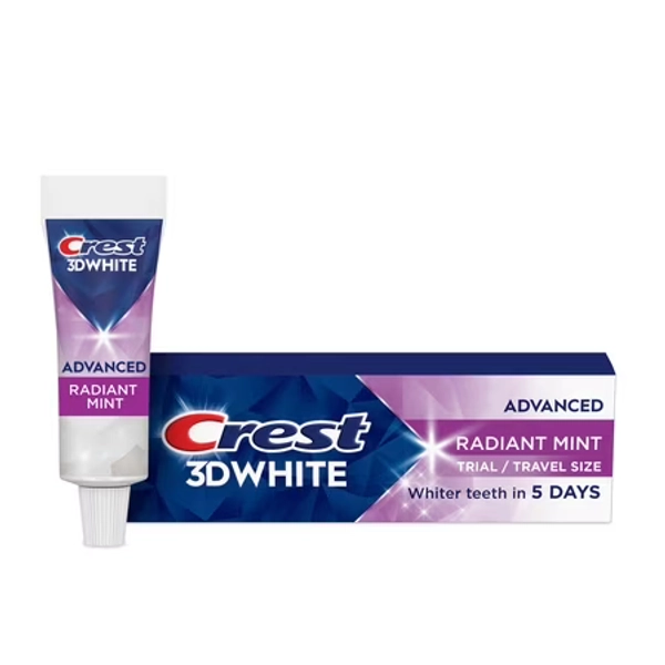 Crest Toothpaste 3D White Advanced Teeth Whitening Toothpaste Radiant Mint .85 oz Travel Size