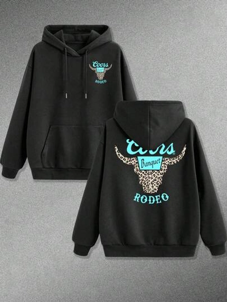 310g Men's New Fashion   Pocket Hoodie, Coors Banquet Leopard Buffalo Skull Pattern, Western  Style, Autumn/Winter Long Sleeve Casual Top, Men's Outdoor Clothing, Comfortable And Warm
