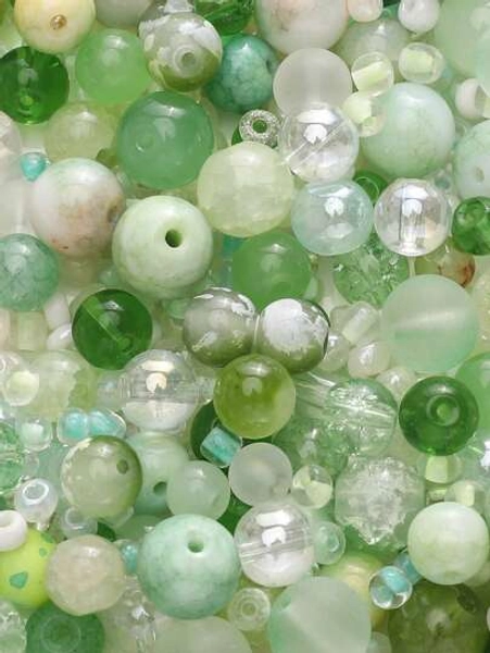 beadia 30~90g/Pack 3-12mm Mixed Glass Beads, Assorted Green Glass Beads For DIY Jewelry Making, Necklace & Bracelet Crafting Supplies For Women