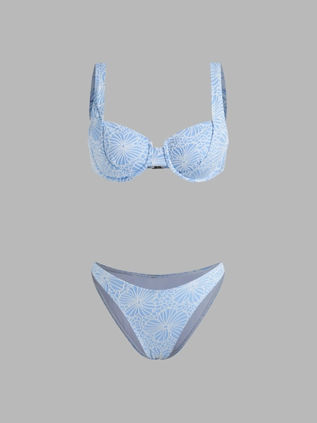 Square Neck Floral Underwire Bikini Set