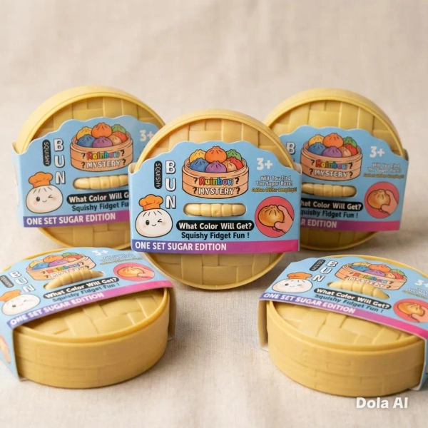 Squishy Bun Dumpling Mystery Toy – Rainbow Surprise Fidget (Sugar Edition, Ages 3+)