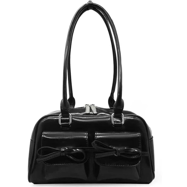 Y2K Shoulder for Women Retro PU Leather Tote Handbag Multi-Pocket Hobo with Zipper for Gifts bag