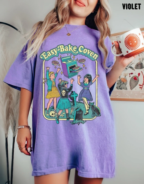 Easy Bake Coven 90s Horror Movie Fan Oversized Vintage T Shirt, Halloween Tee, Comfort Colors Tee, Plus Size Halloween Tee, Witchy Vibes Tee