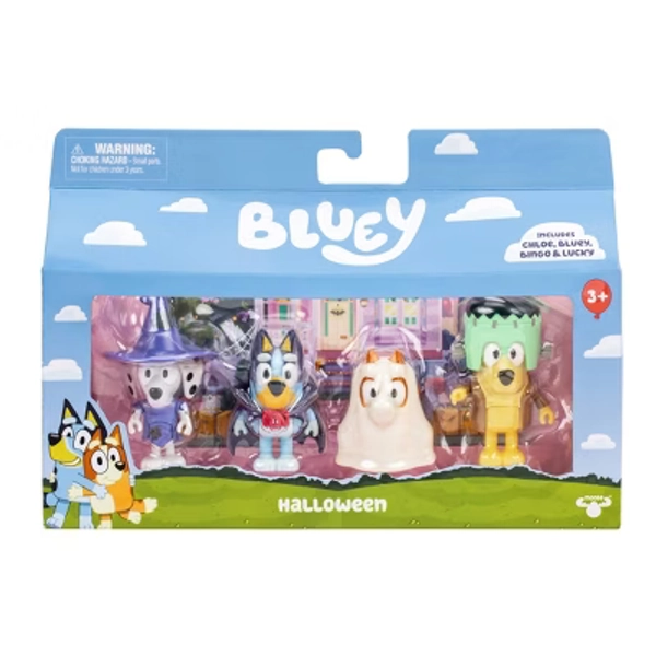 Bluey Costume Party Figures 4pk: Articulated Plastic Mini Figurines & Bluey Toys Collection