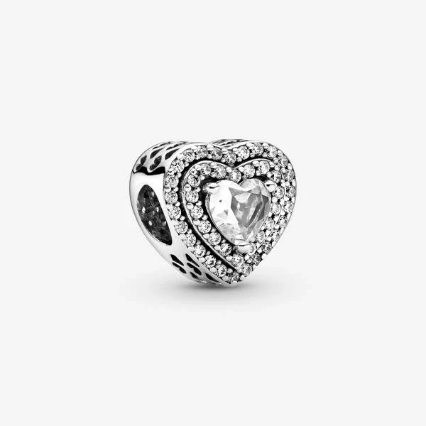 Pandora Sterling Silver Sparkling Leveled Hearts Charm