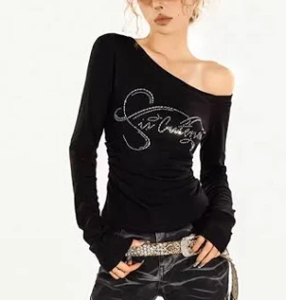 Litlookz Studio Y2K Strass Ein-Schulter-Top