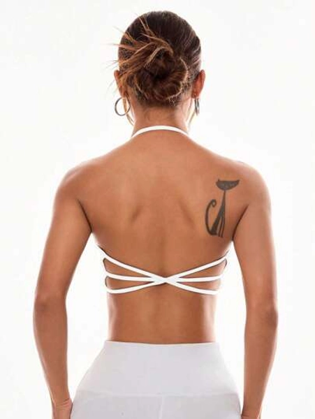 Easithlete Women's Solid Color Simple Daily Halter Sports Bra