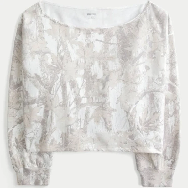 Hollister Women's Easy Double Off-The-Shoulder Camo Sweatshirt