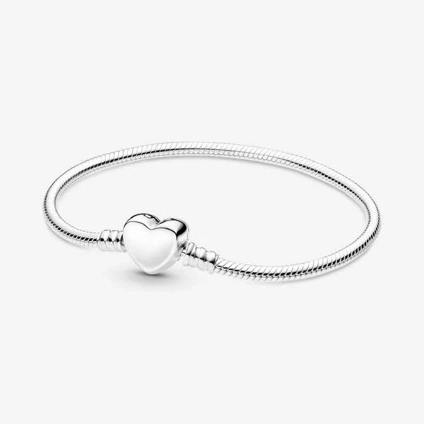 Pandora Sterling Silver Engravable Heart Clasp Snake Chain Bracelet