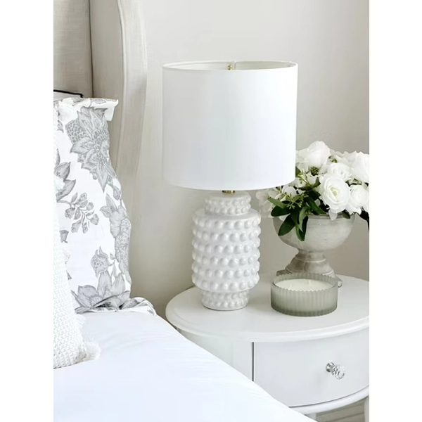 My Texas House Hob-Nail Ceramic Table Lamp - White, Brass