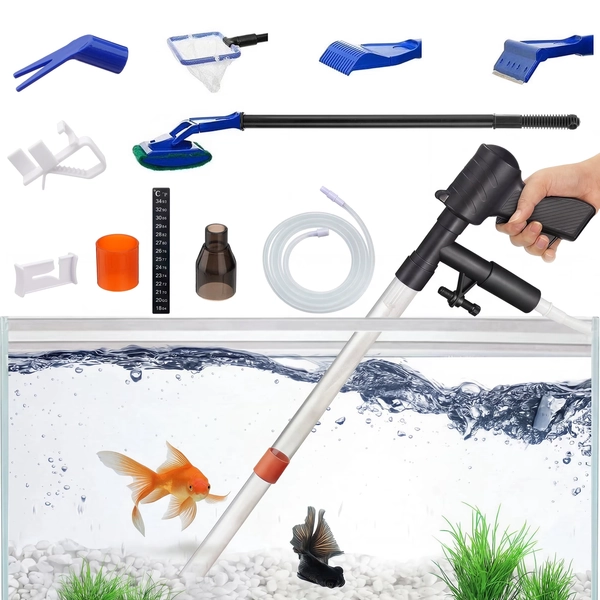 Aquarium Gravel Cleaner Tool, Fish Tank Siphon Vacuum Cleaner with Thermometers Fish Net Kit Use for Water Changer Fish Tank Cleaning Gravel and Sand - Walmart.com