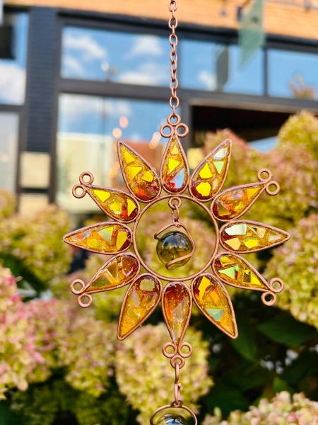 Sunflower .. BlingthingzbyLori .. whirligigs wind spinner .. sunflower wind chime .. garden art .. yard art ..gift for her .. gift for home