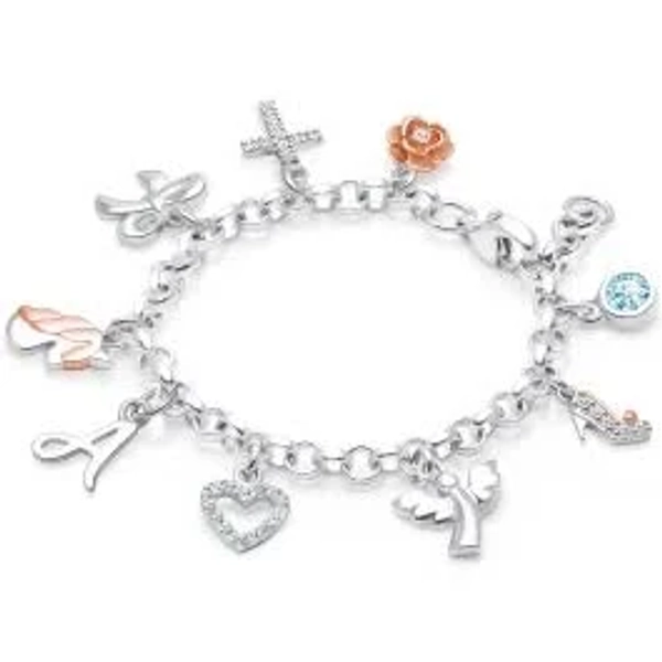 Sterling Silver Engraved Charm Bracelet for Girls