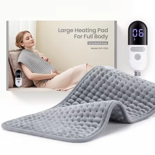 Maxkare 12 x 24 Heating Pad with 4 Heat Settings & Auto Shut-off, for Back Neck Shoulders Stress & Cramps Relief, Gray