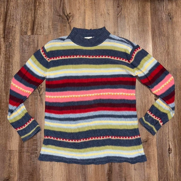 Multi-coloured striped sweater with cute sewn x...