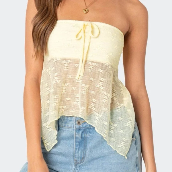 Edikted Women's Embroidered Sheer Strapless Top