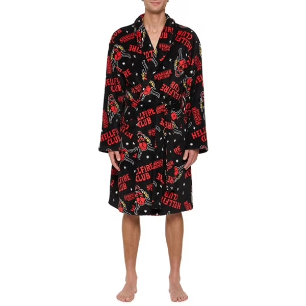 Stranger Things Men's Plush Robe with Pockets and Belt