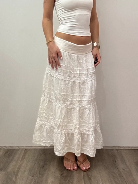 vintage cream lace tiered maxi skirt