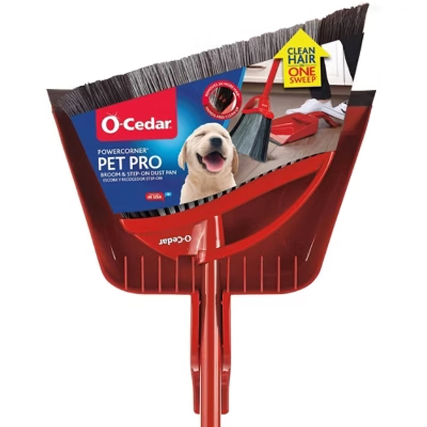 O-Cedar PowerCorner Pet Pro Assembled Broom with Step-On Dustpan