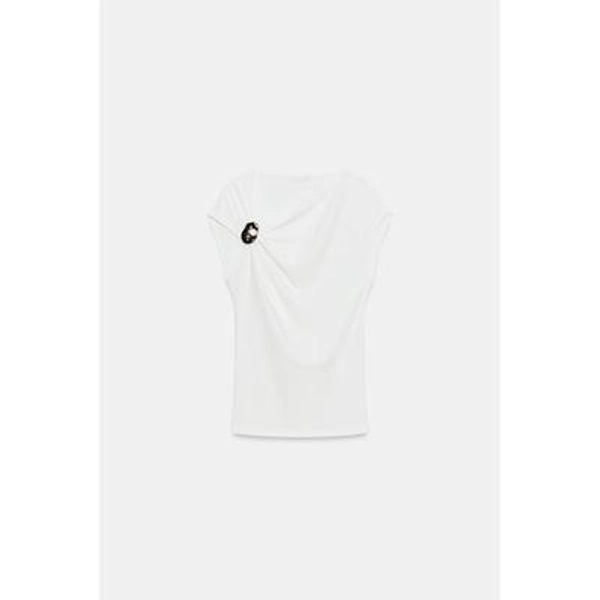 Zara - Draped Hardware Top - Oyster-White - L - Woman