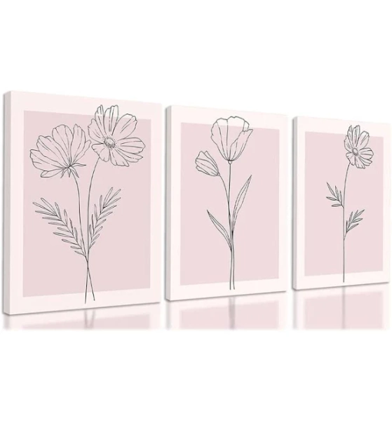 Pink Flowers Wall Art Set of 3