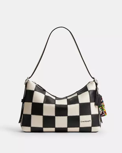 Black/Chalk Alter/Ego Slouchy Shoulder Bag In Checkerboard Upcrafted Leather