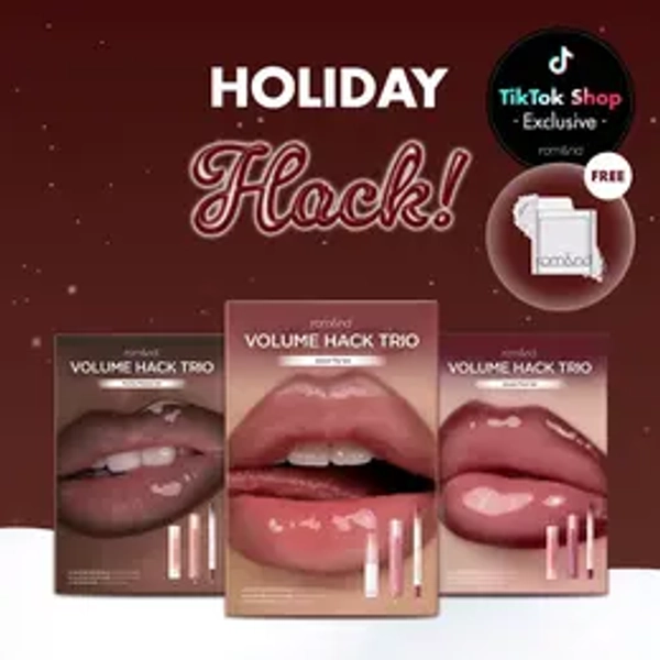 [rom&nd Official Shop] rom&nd LIP VOLUME HACK TRIO (3 Shades, Lip Mate Pencil 0.5g & Melting Balm 3.5g & Color Gloss 4g)