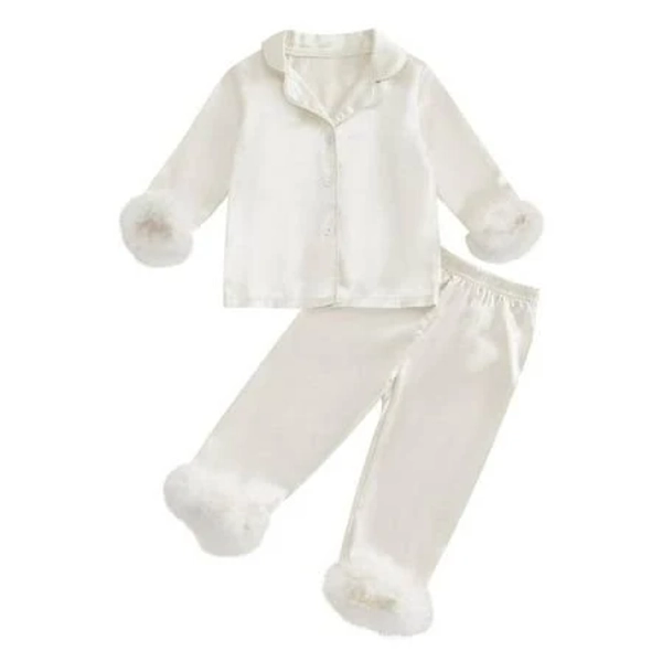 Children's Silk Long Sleeve Button Pajamas Set
