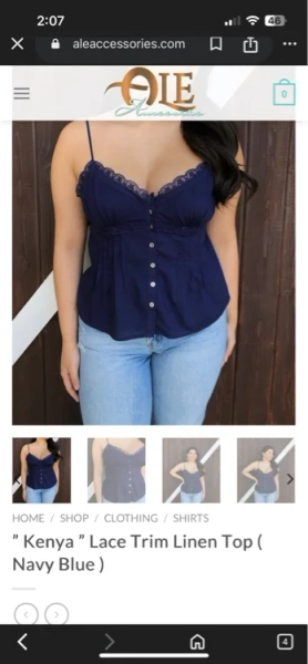 ” Kenya ” Lace Trim Linen Top ( Navy Blue ) – Ale Accessories