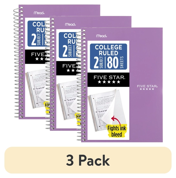 (3 pack) Five Star Spiral Notebook, 2 Subject, College Ruled, 6" x 9.5", Amethyst Purple - Walmart.com