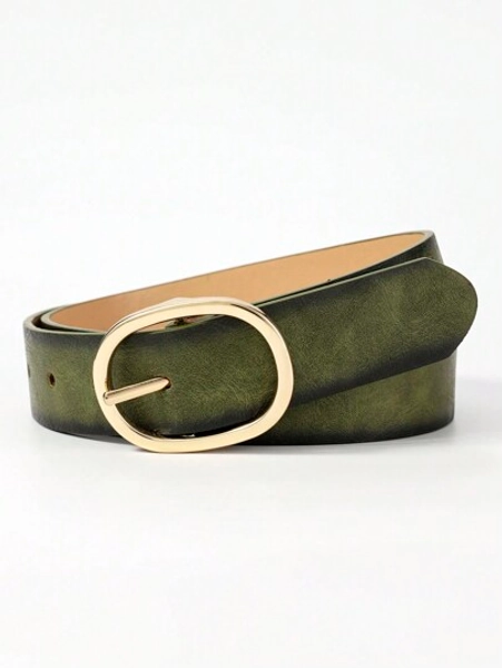 1pc Women's Oval Buckle Casual Leather Belt For Everyday Wear Summer, School Fall, Autumn, Halloween