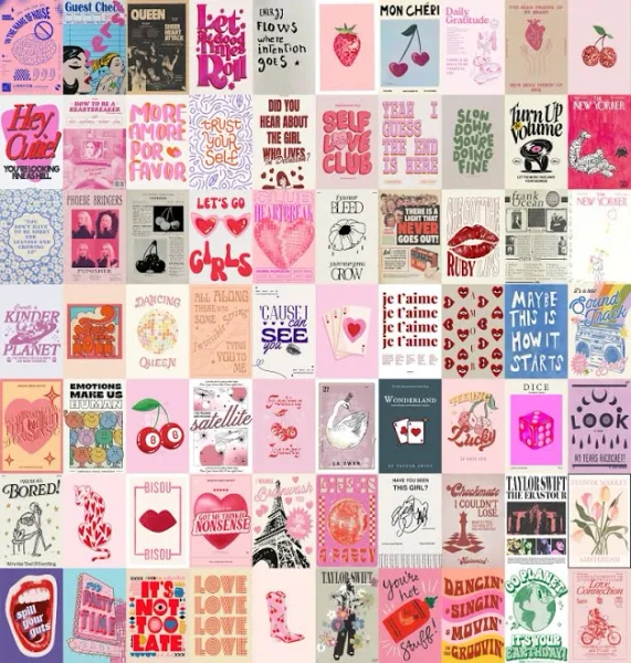 Teen Girl Aesthetic Wall Collage Kit - Coquette & Pink Maximalist Room Decor, 100 JPGs