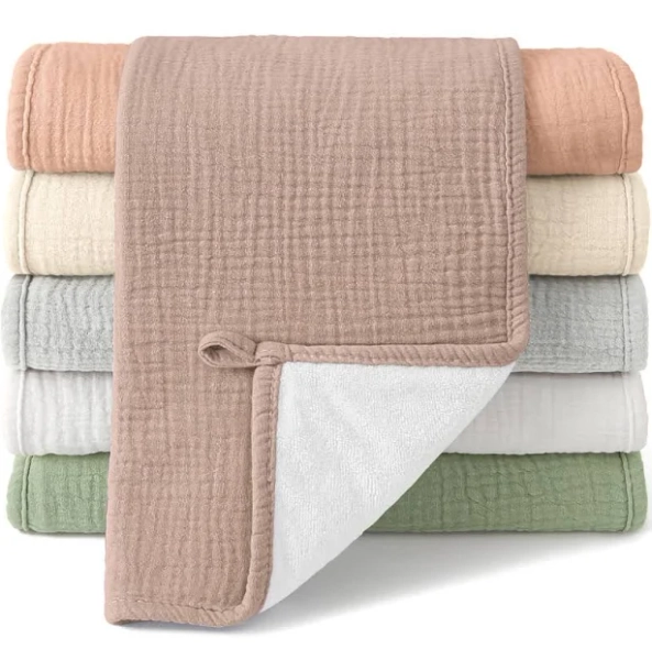 Bearmoss 100% Cotton Muslin Burp Cloths Sets 6 Pack 20x10inch Large Burping Clothes Extra Soft Absorbent for Newborn Unisex Baby Girls and Boys (