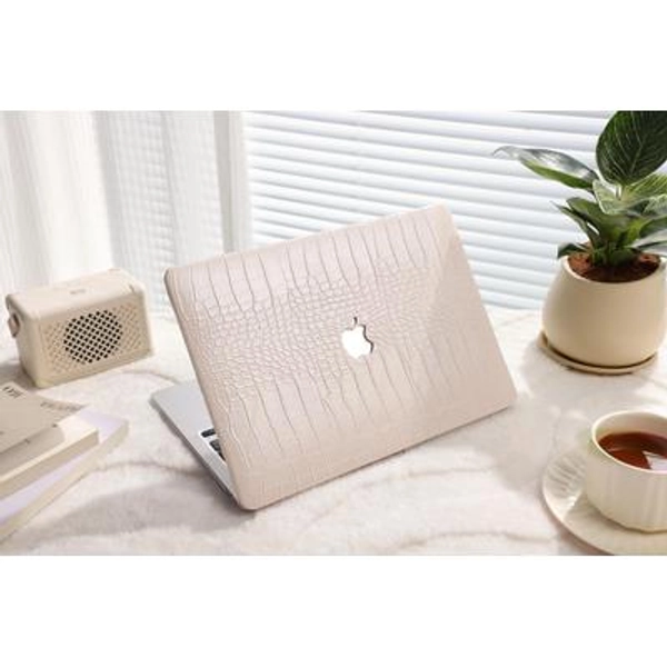 Almond Latte Crocodile Texture Macbook Case: Personalized Protective Leather