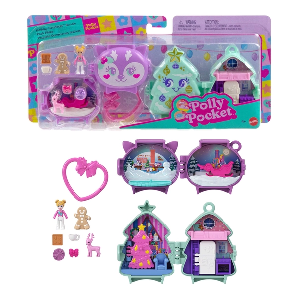 Polly Pocket Holiday Connects Bundle, Stackable Compact Playset with Micro Doll Accessories, & Pet, Mini Toys, Travel Toys - Walmart.com