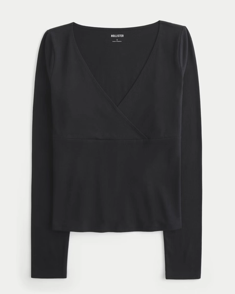 Long-Sleeve Wrap V-Neck Top