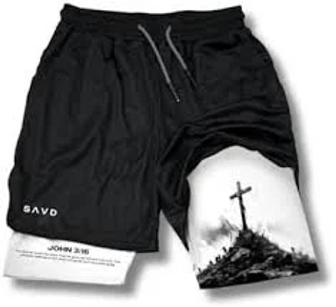 SAVD Christian Performance Shorts - Youth/Kids Gym & Sport Shorts with Pockets & Compression Liner Bible Verse Activewear Free Shipping | Clothing