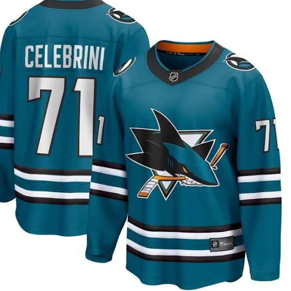 Men's Fanatics Macklin Celebrini Teal San Jose Sharks Home Breakaway Jersey