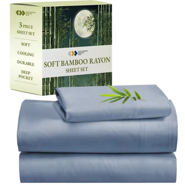 Soft Silk-Like Cooling Bed Sheets, Deep Pocket Sheets Set by California Design Den - Blue Hydrangea, Twin