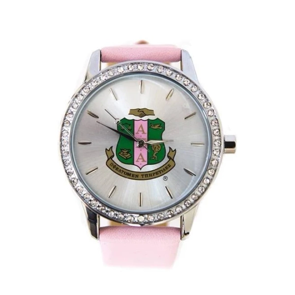 Alpha Kappa Alpha Leather Band Watch w/ Shield