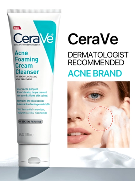 CeraVe Acne Foaming Cream Cleanser Cleanser 5oz/150ml AcneTreatment Cleansing Gentle Effective Girlfriend Wife Mother Friend Boyfriend Husband Father Brother Birthday Graduation Party Travel Camping Outdoors School Campus Trip Festivals Anniversary Fall Autumn Christmas Beauty House Basic Relaxed Style Office Looks Breezy Comfort