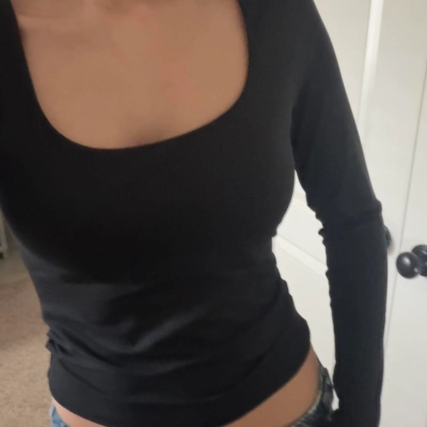 Long sleeve black and white square neck shirts! Size... | Depop