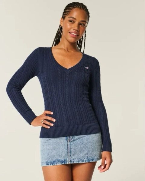 Cable-Knit Icon V-Neck Sweater