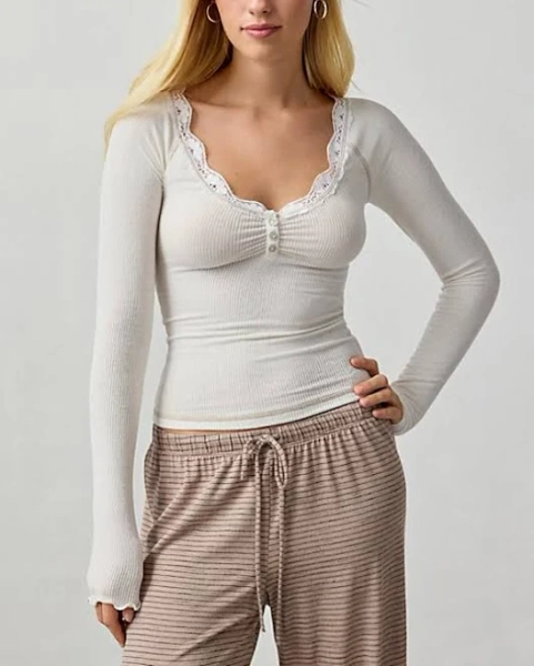 Out From Under Diana Lace-Trim Henley Top