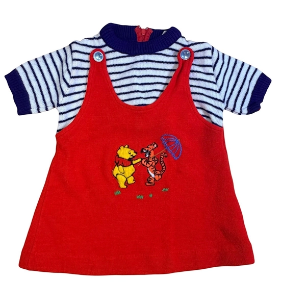 VTG 1980s Sears Winnie the Pooh Tigger Umbrella Knit Dress Baby Girls